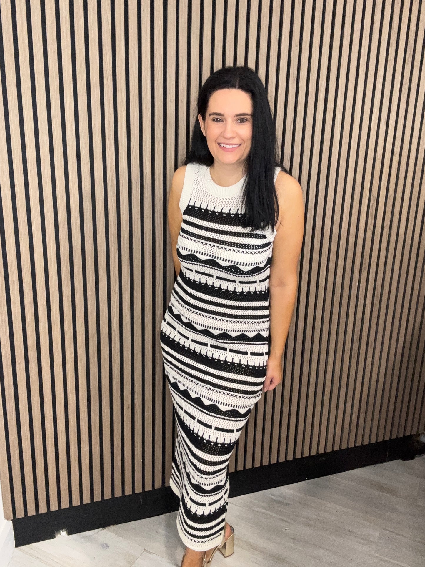 Crochet Midaxi Ecru/ Black Dress 15344406