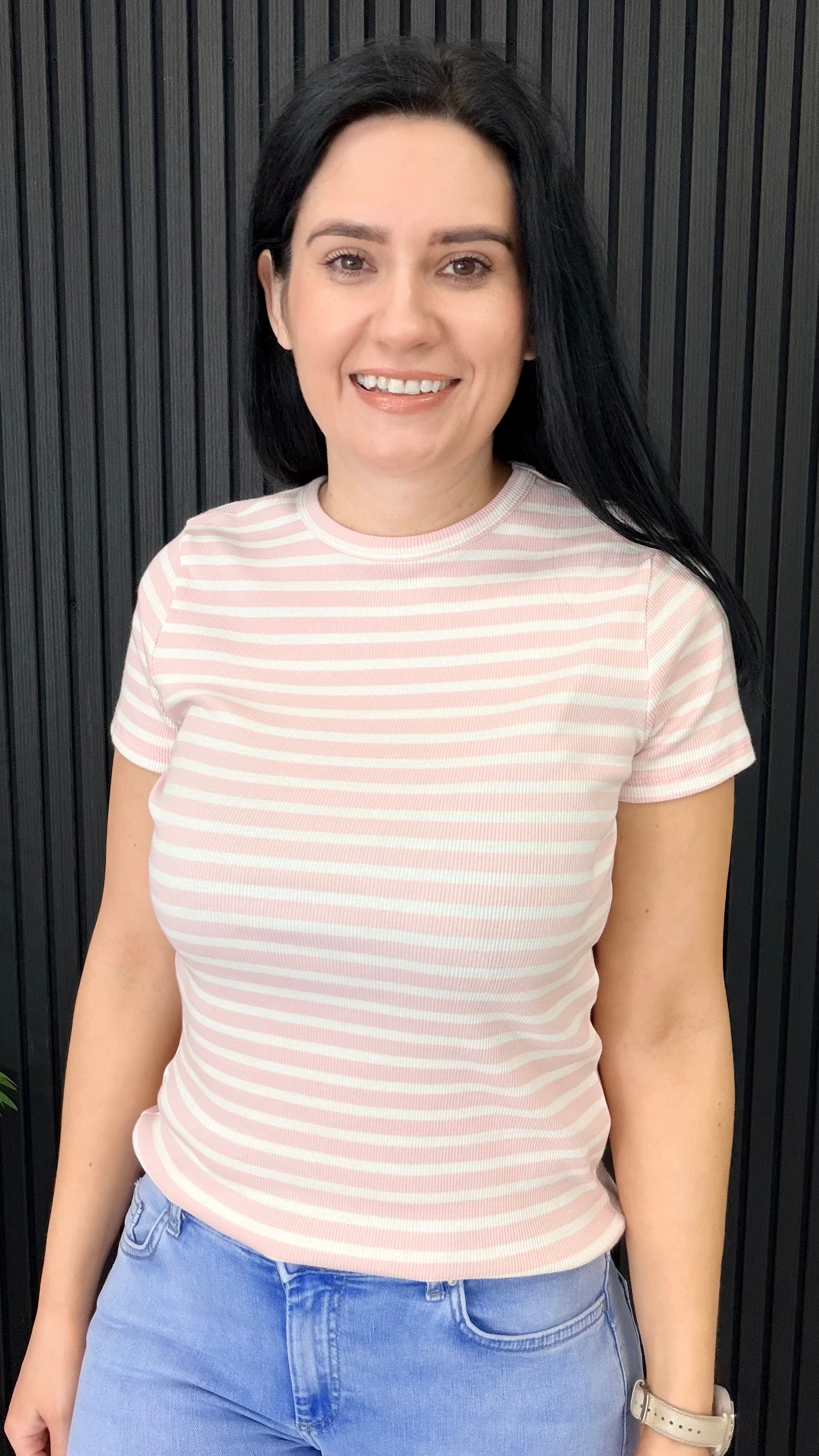 Sally striped crew neck t-shirt in soft pink