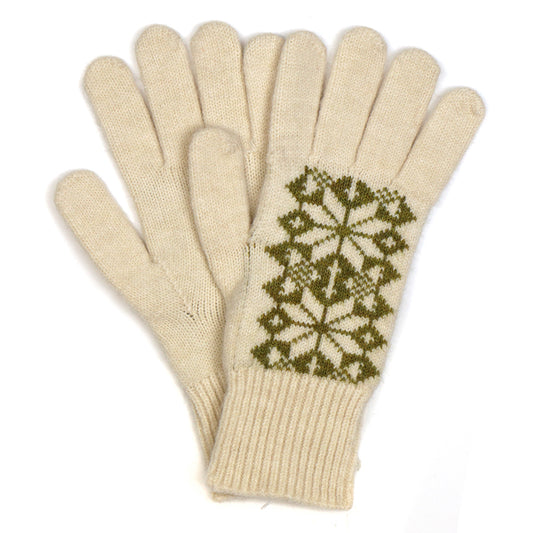 Olive and cream scandi starflower gloves