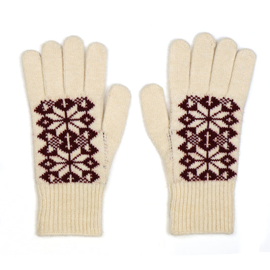 Burgundy and cream scandi starflower gloves