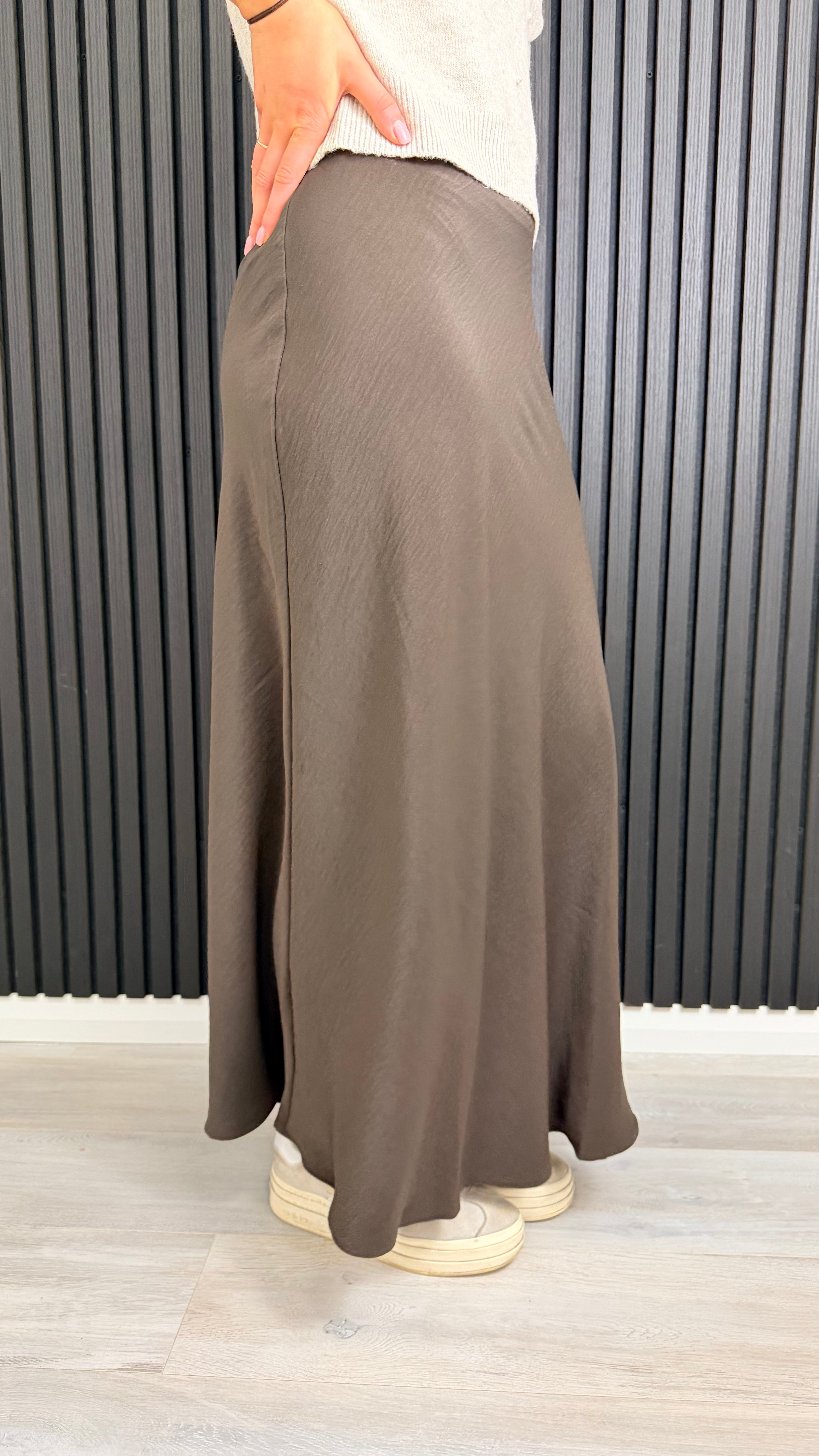 Brown slip skirt side view