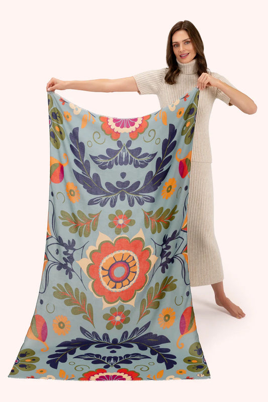 PRINT SCARF - FOLK FLORAL, WINTER ICE