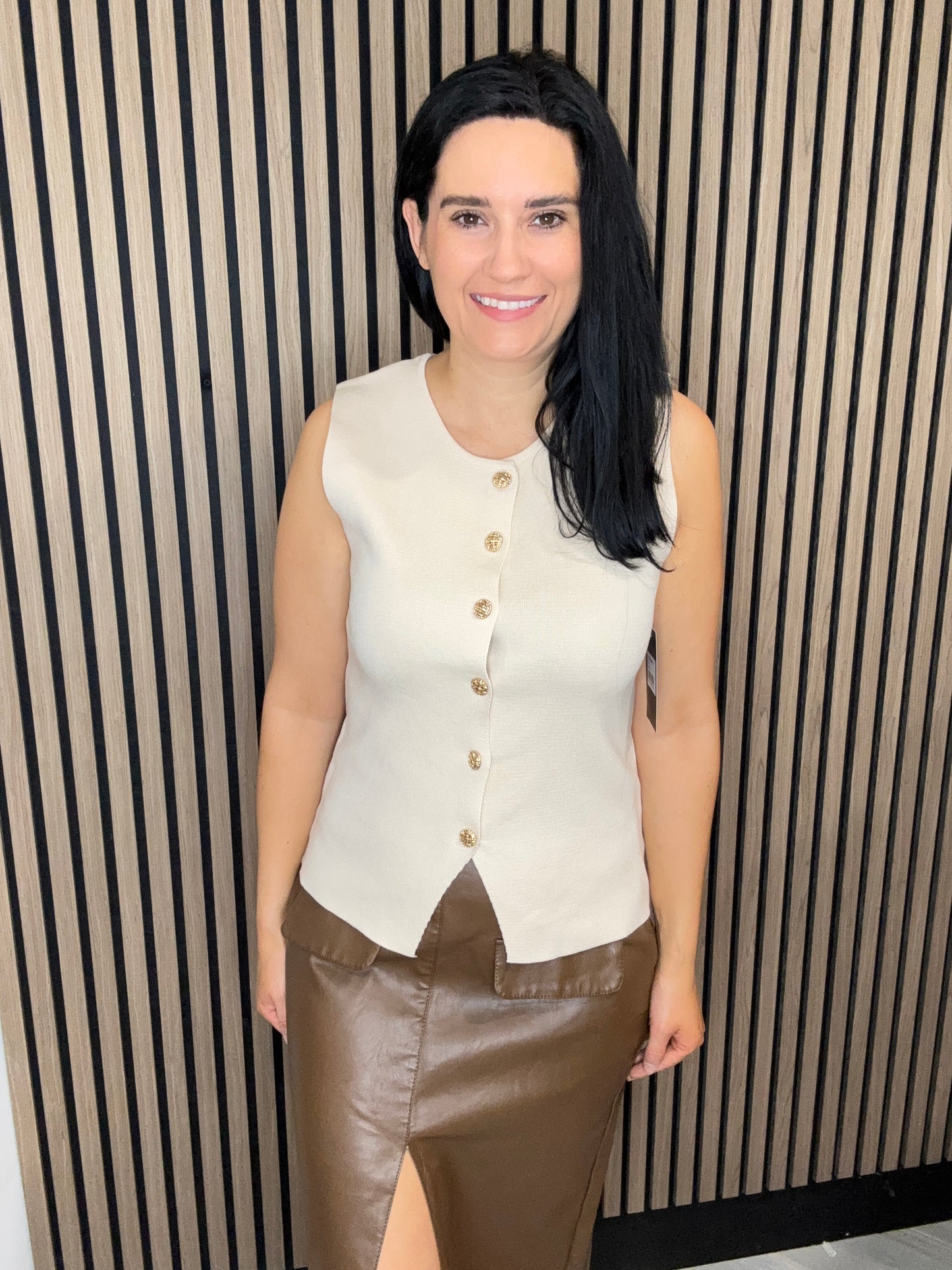 Leona Knit Waistcoat - Beige