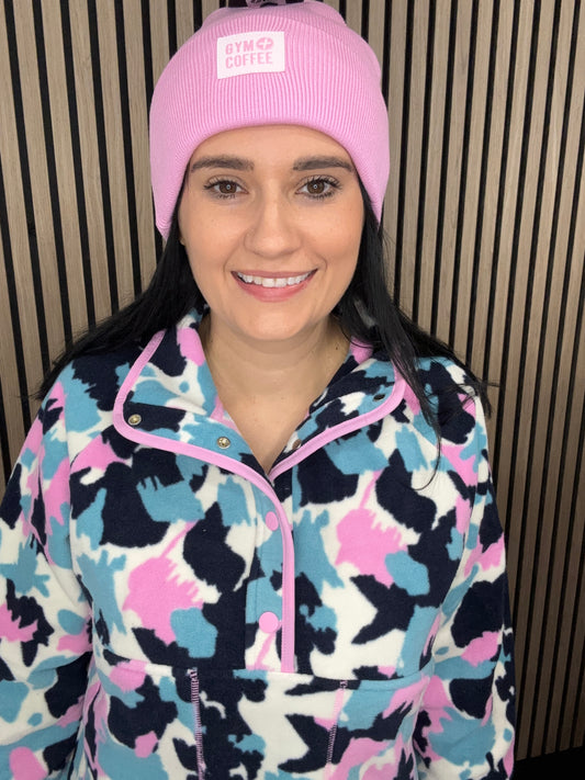 Knit Bobble Beanie in Cotton Candy