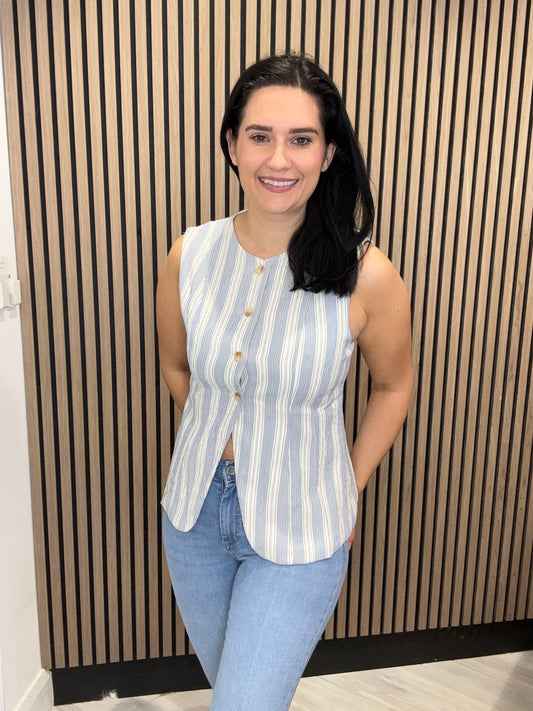 Bella Waistcoat - Blue & Beige