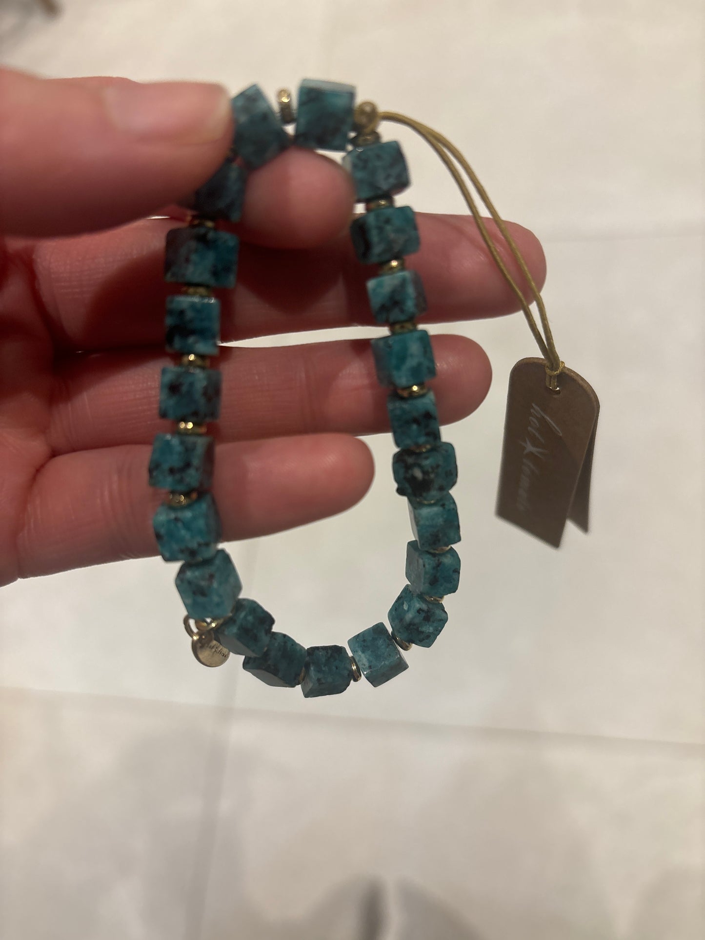 Cube Stone-Row - Elasticated - Emerald Bracelet