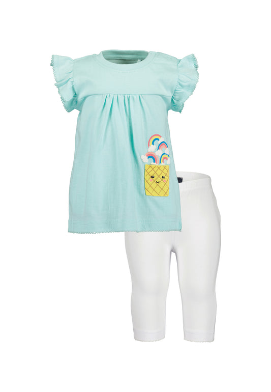 Aqua rainbow top and white legging 2pc set