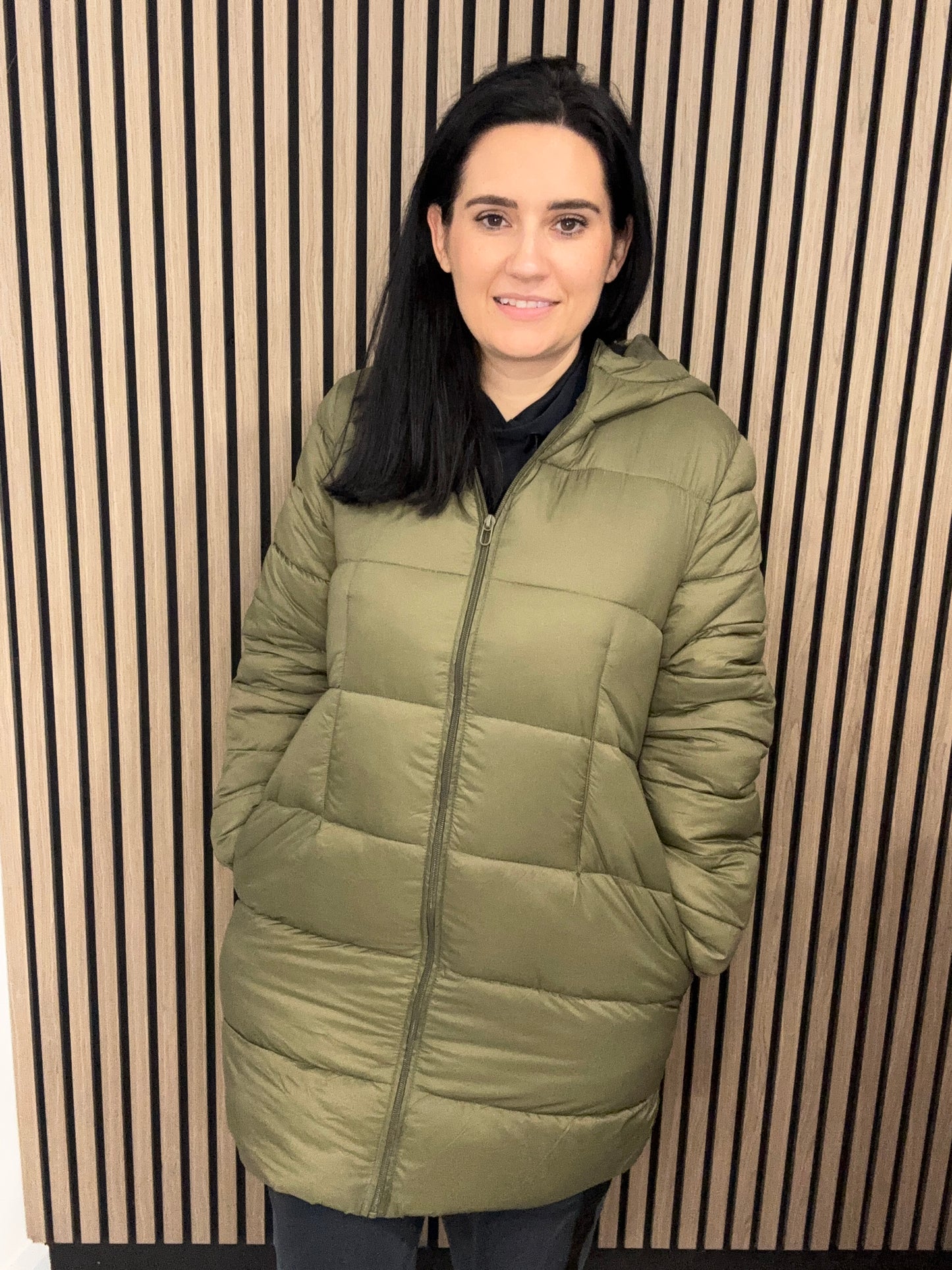 Myra Coat - long padded ivy green