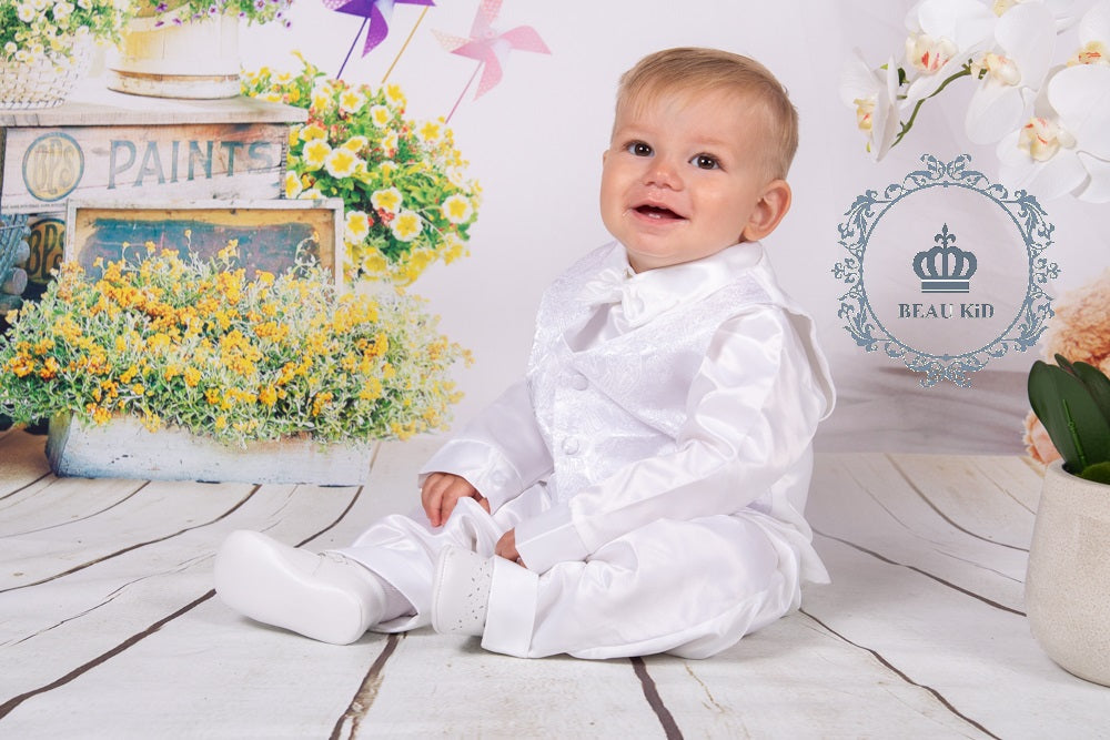 Boys Satin Romper - White chr-3
