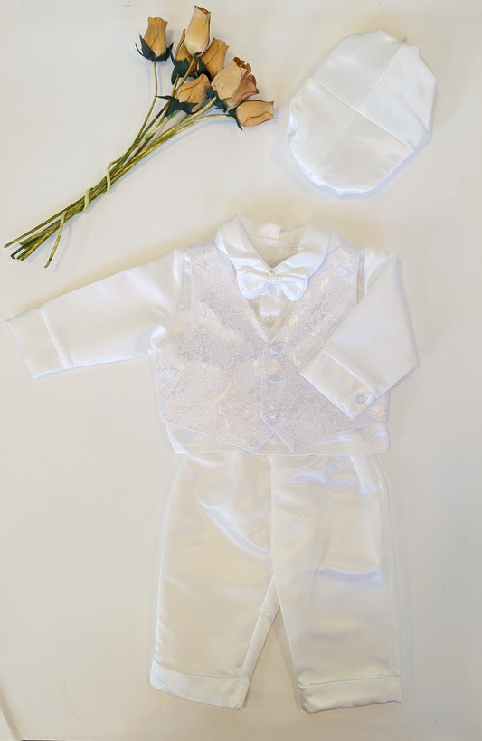 Boys Satin Romper - White chr-3