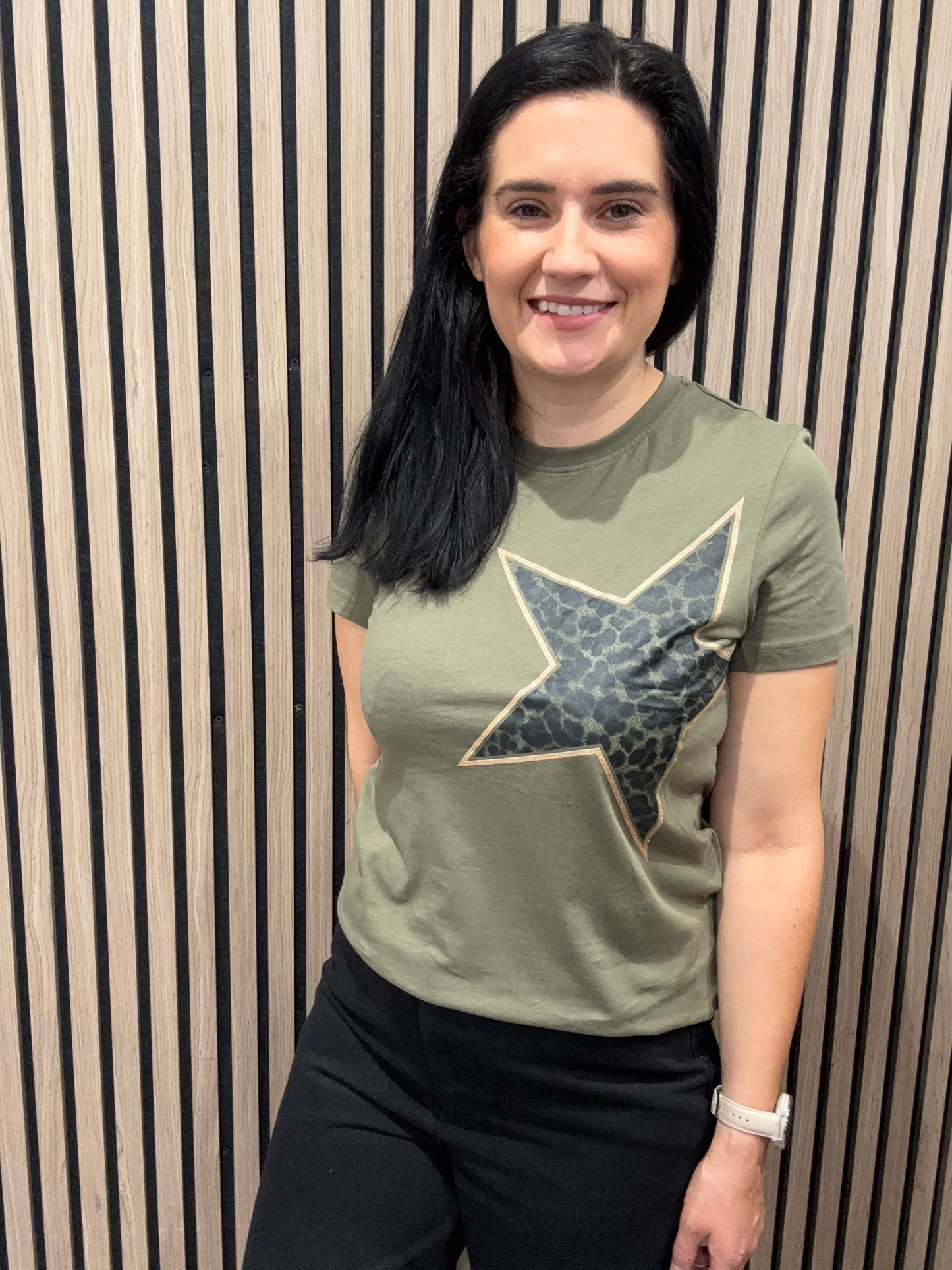 Clara khaki leopard print star tshirt