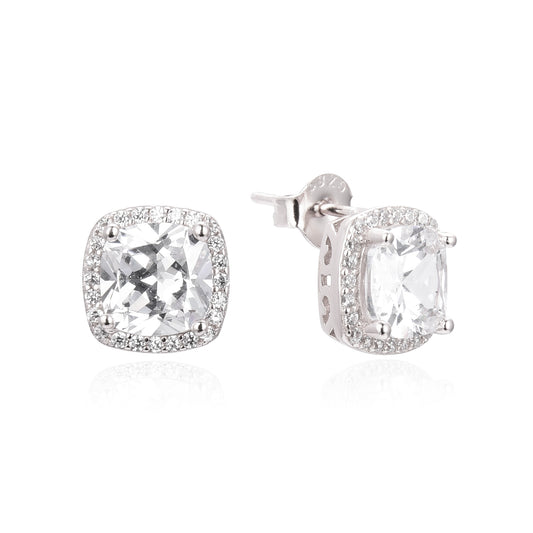 SILVER SQUARE HALO STUD EARRINGS E1856