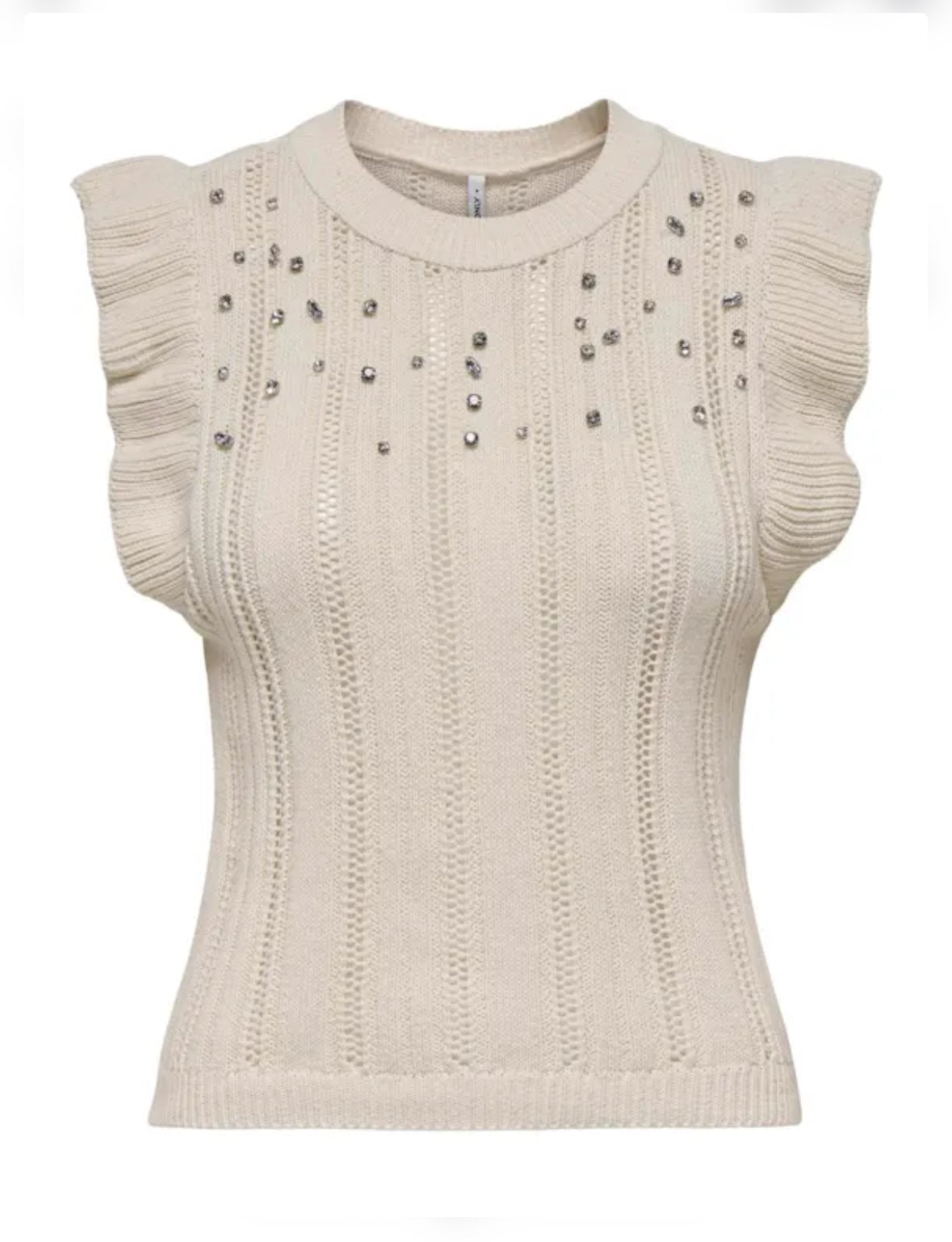 Knit Frill Bling Top - Ecru