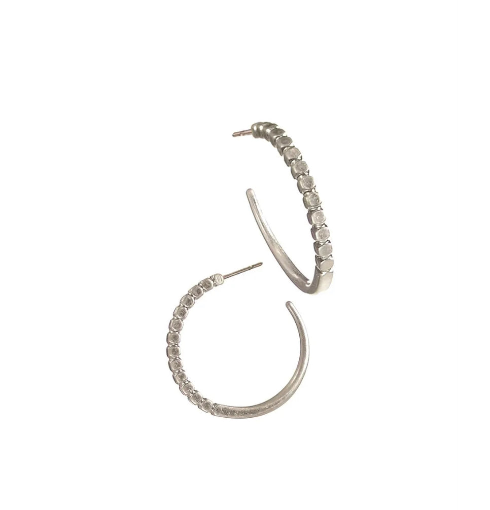 LF951 Hoops W/Flat Work Circle Detail - Worn Silver