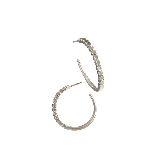 LF951 Hoops W/Flat Work Circle Detail - Worn Silver