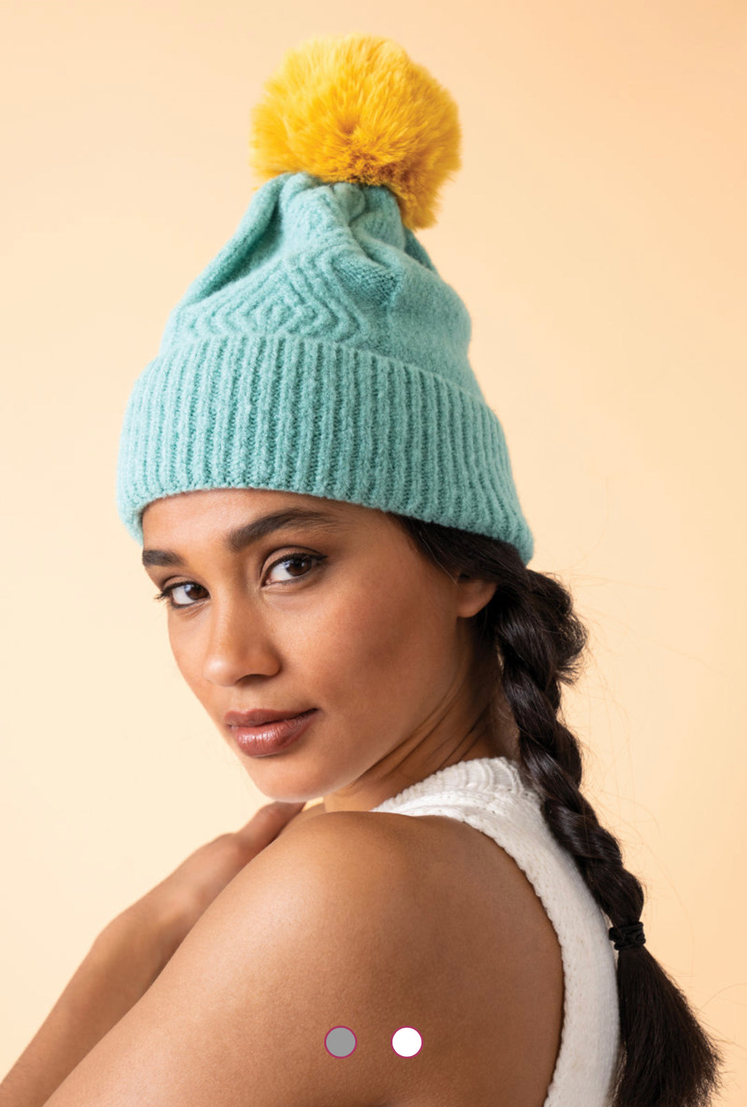 Ingrid Bobble Hat - Aqua & Mustard