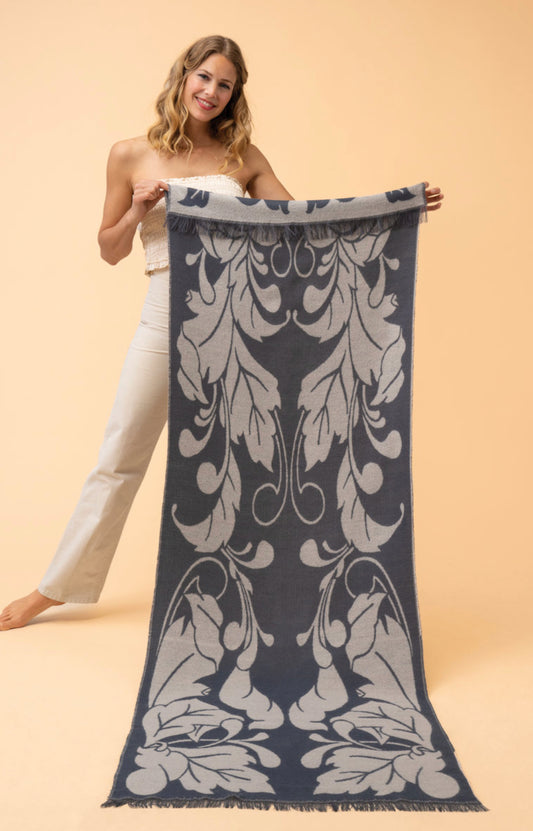 Opulent Flourish Woven Scarf - Charcoal