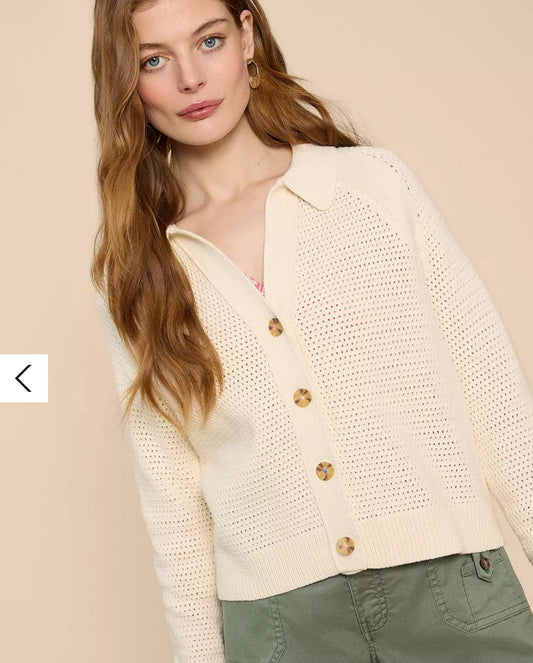 Chaterly Crochet Collar Cardigan, Natural/White