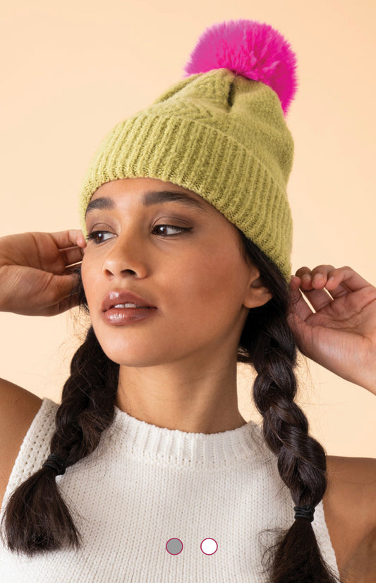 Ingrid Bobble Hat - Lime & Fuchsia