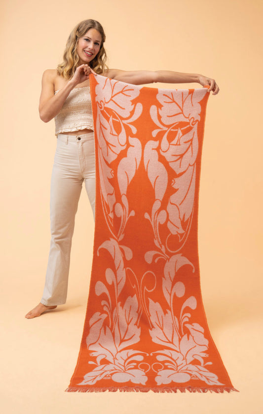 Opulent Flourish Woven Scarf - Tangerine