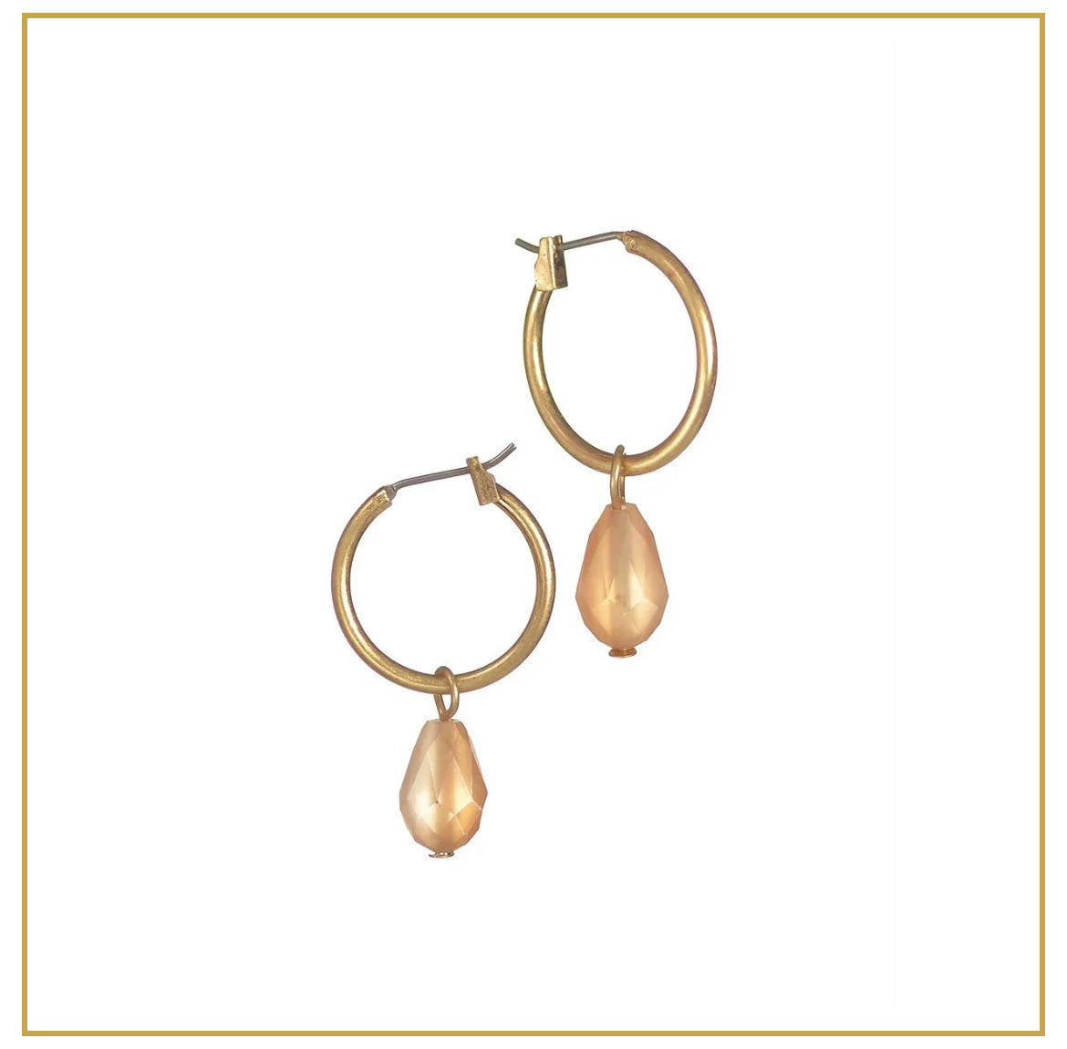 LF881 Hoop W/Teardrop Crystal - Gold/Amber