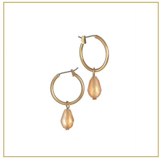 LF881 Hoop W/Teardrop Crystal - Gold/Amber