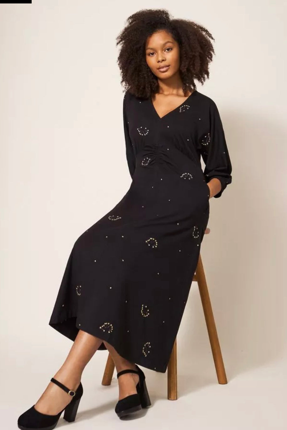MEGAN EMBROIDERED JERSEY DRESS  IN BLACK MULTI