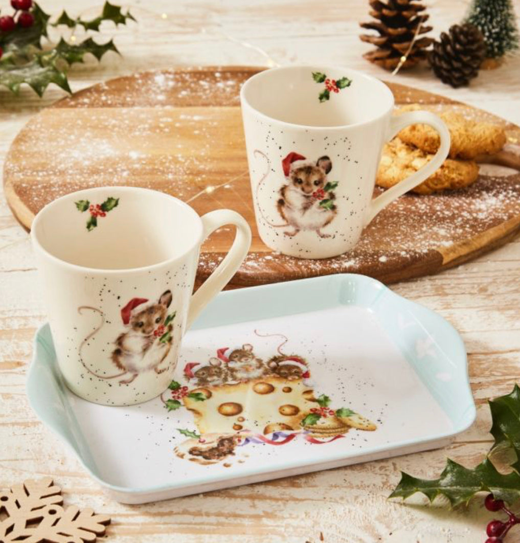 'HOLLY JOLLY CHRISTMAS' MOUSE CHRISTMAS MUG AND TRAY SET