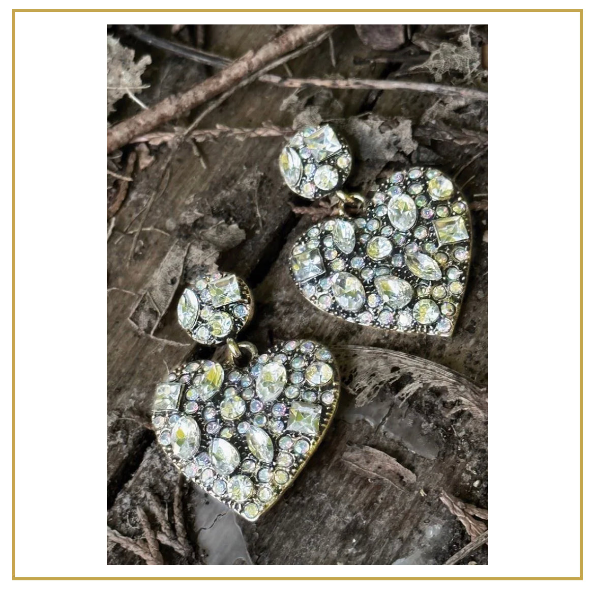 LF829 Chantilly Heart Drops - Antique Gold/Crystal