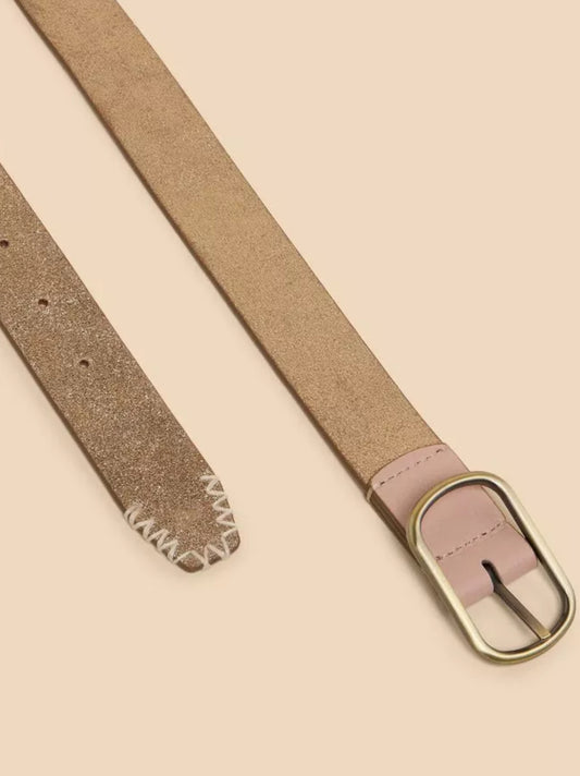 REVERSIBLE BELT LEATHER IN GOLD TONE METALLIC