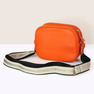 81477 Orange Vegan Leather camera bag with golden strap