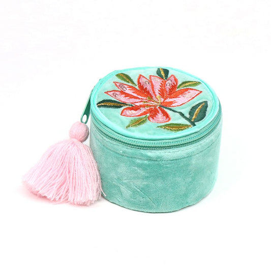 81462 Turquoise velvet embroidered lily trinket box