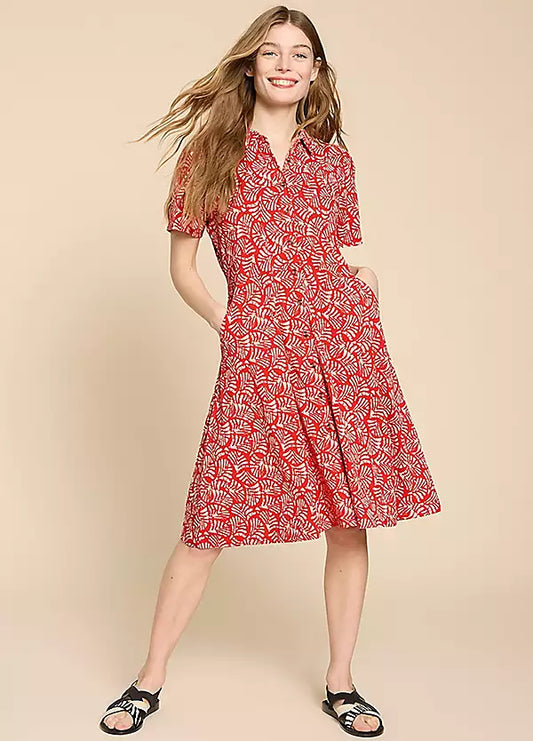 RIA JERSEY SHIRT DRESS IN RED PRINT