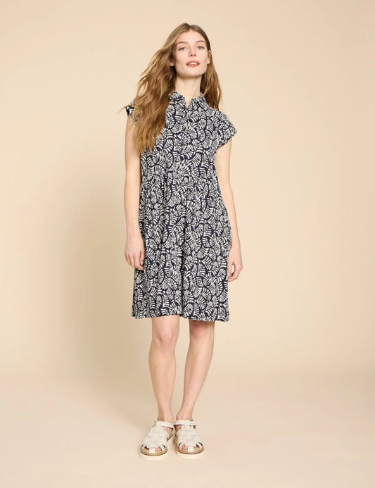 EVERLY PRINTED JERSEY SHIRT DRESS IN NAVY PRINT