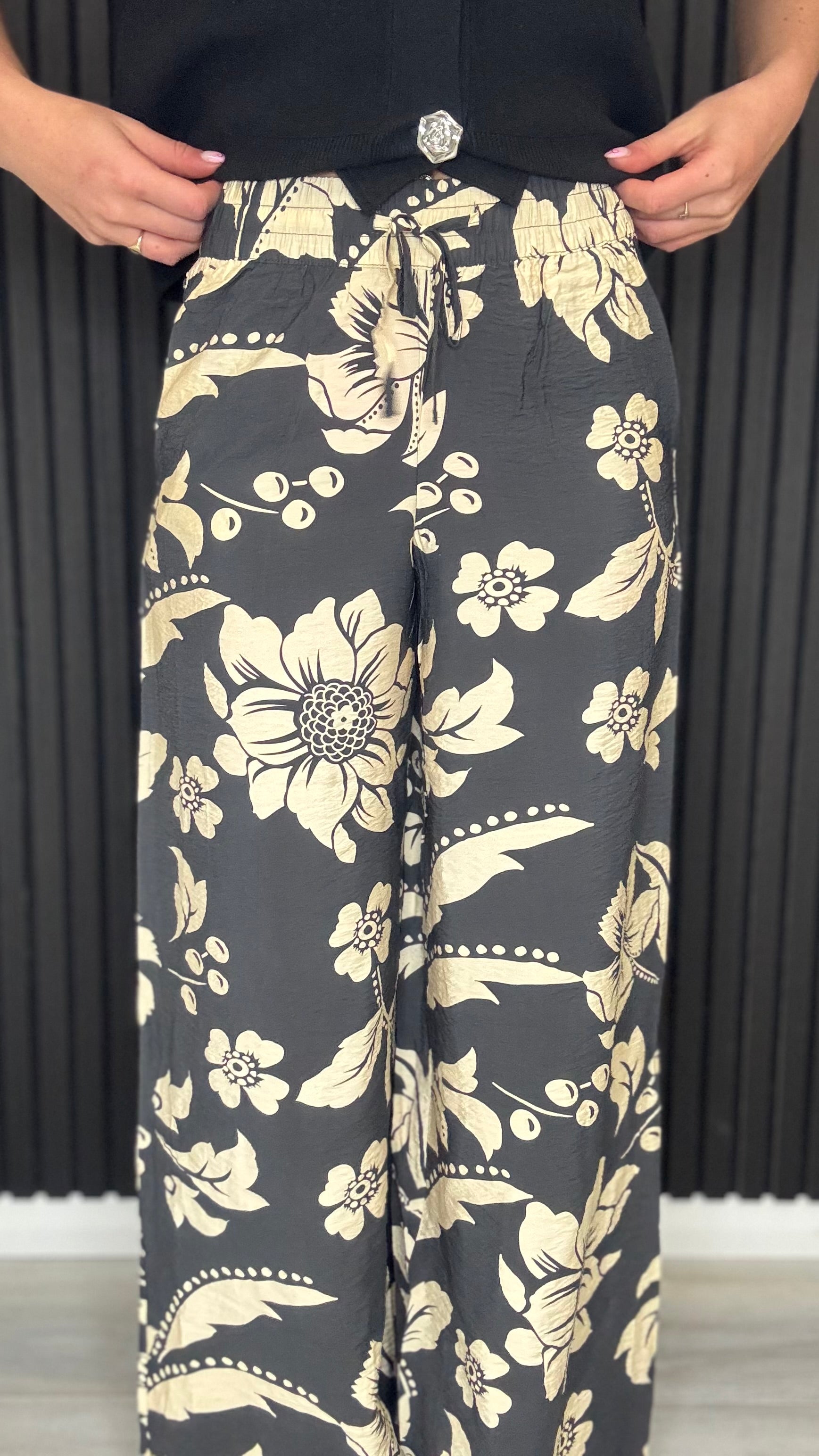 Troya Palazzo Trousers styled as co-ord set — floral wide leg trousers outfit