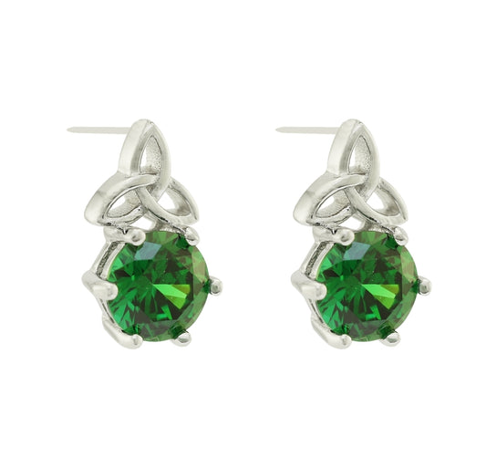 Celtic Trinity Knot Stud Earrings with Emerald Cubic Zirconia CS294