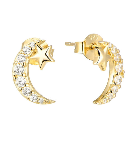 Moon and Star Stud Earrings – Yellow Gold E1893