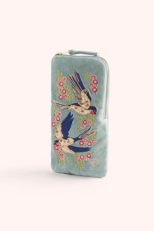 Velvet Sunglasses Pouch - Swooping Swallows