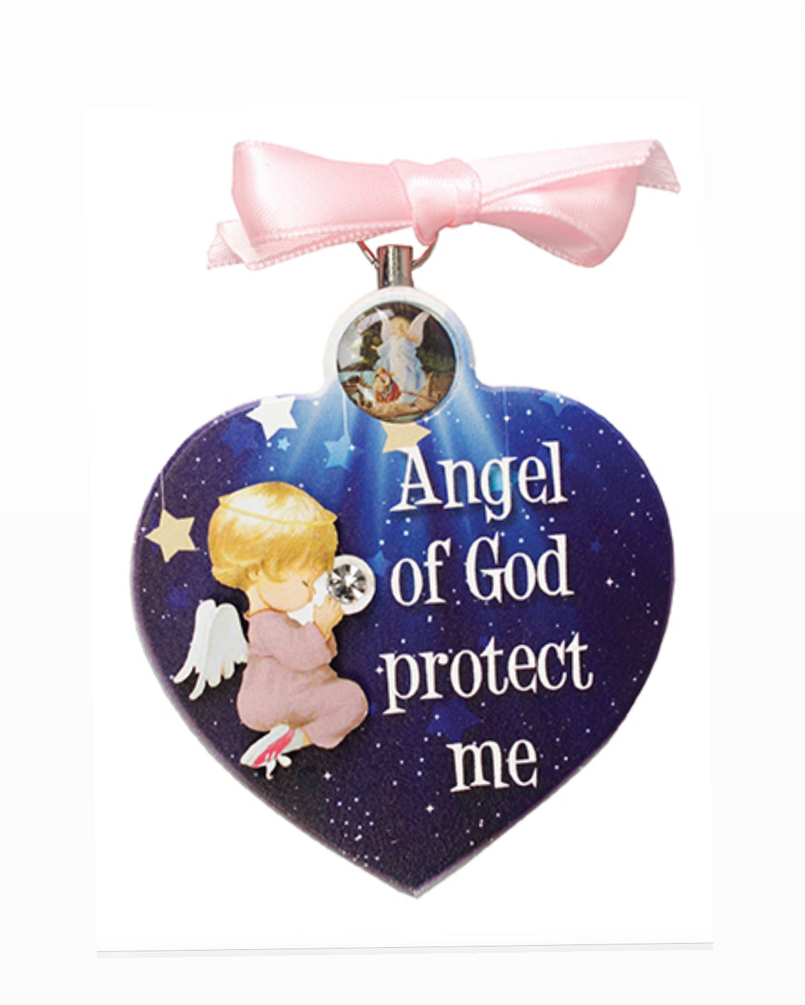 Wood Plaque 3 1/4 inch x 3 inch/Guardian Angel/Girl (34209)