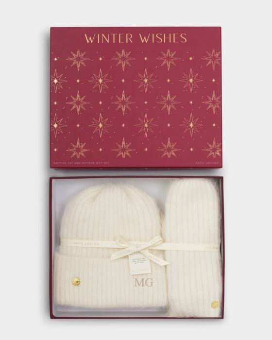 Gift Boxed Hat & Mittens Set - White