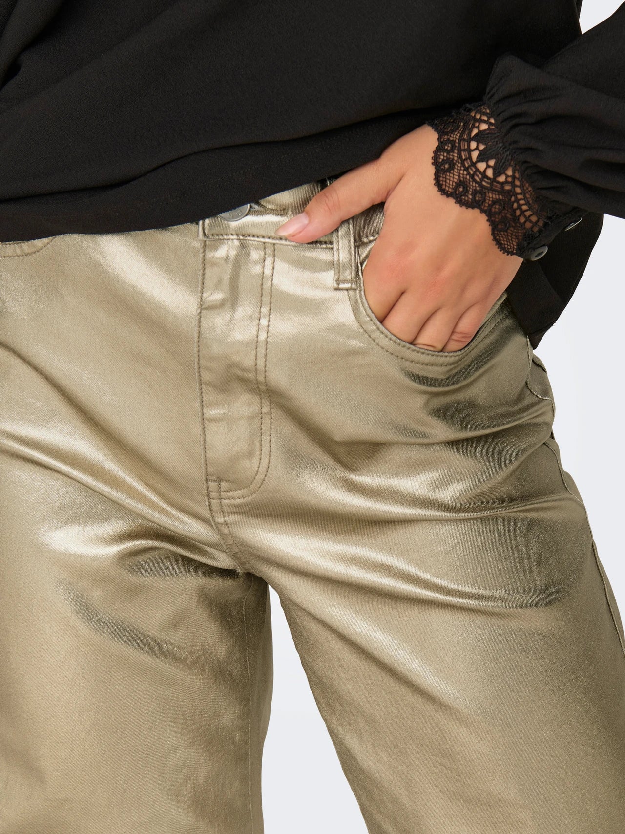 ONLY JUICY-VIV Gold High waist Wide Leg Fit Trousers