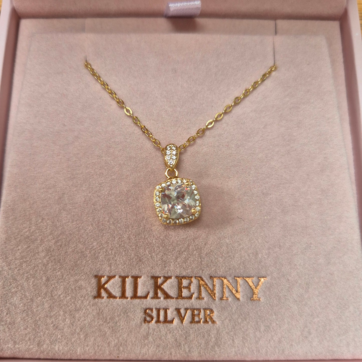 Square bling stone pendant necklace