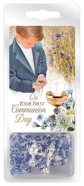 Communion Glass Rosary/Blue/Leaflet/Boy