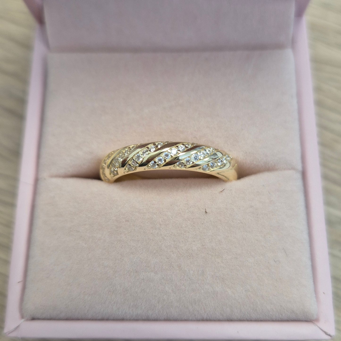 Twist dimonte ring band with cz stone - plated yg R2277