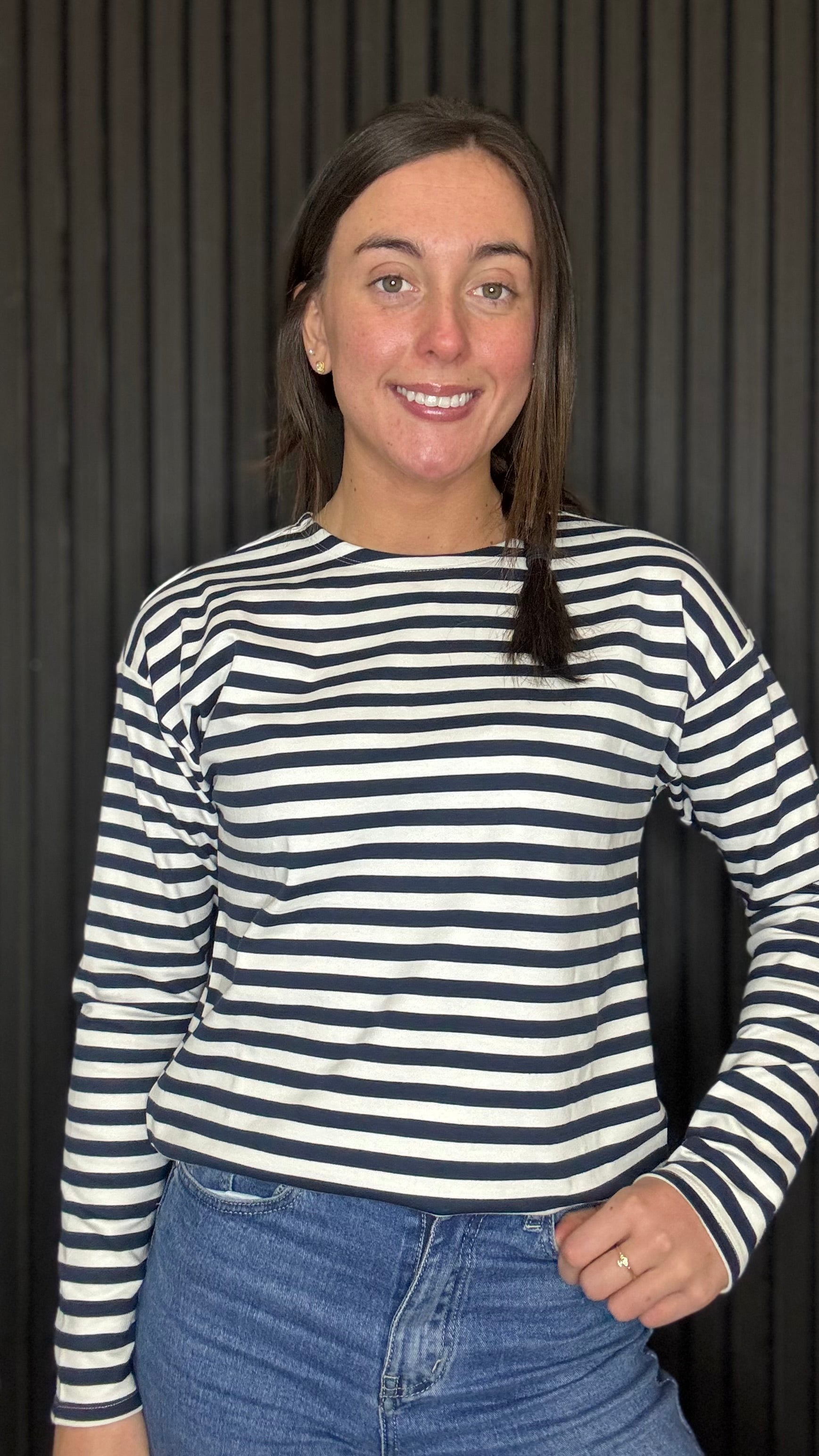 long sleeve top
navy stripe top