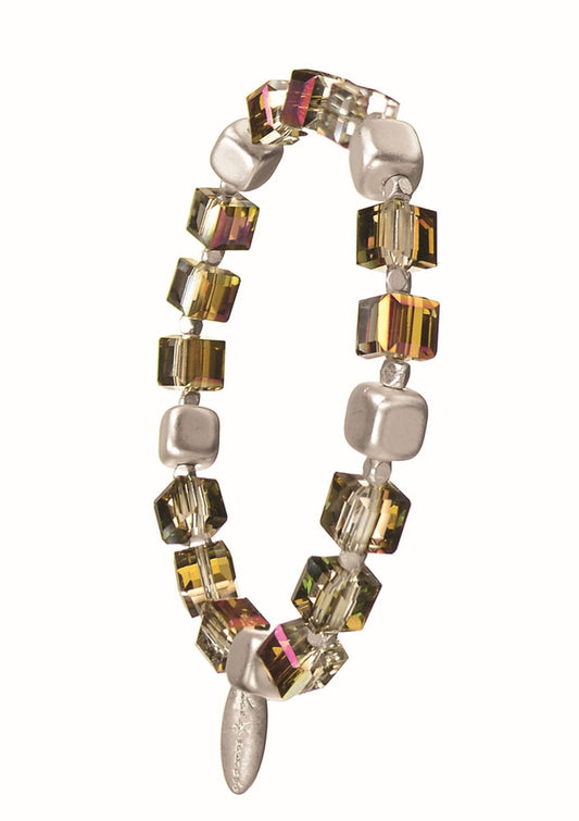 Crystals & Cubes - Elasticated - Worn Silver / Smoked AB bracelet