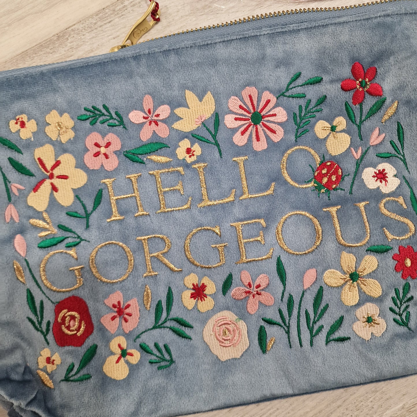 Velvet Zip Pouch - Hello Gorgeous- large