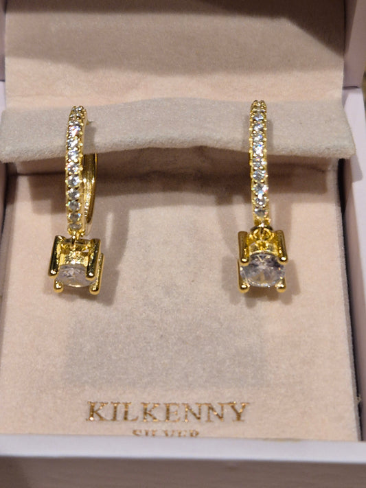 SILVER HOOP STONE DROP  EARRING E2029