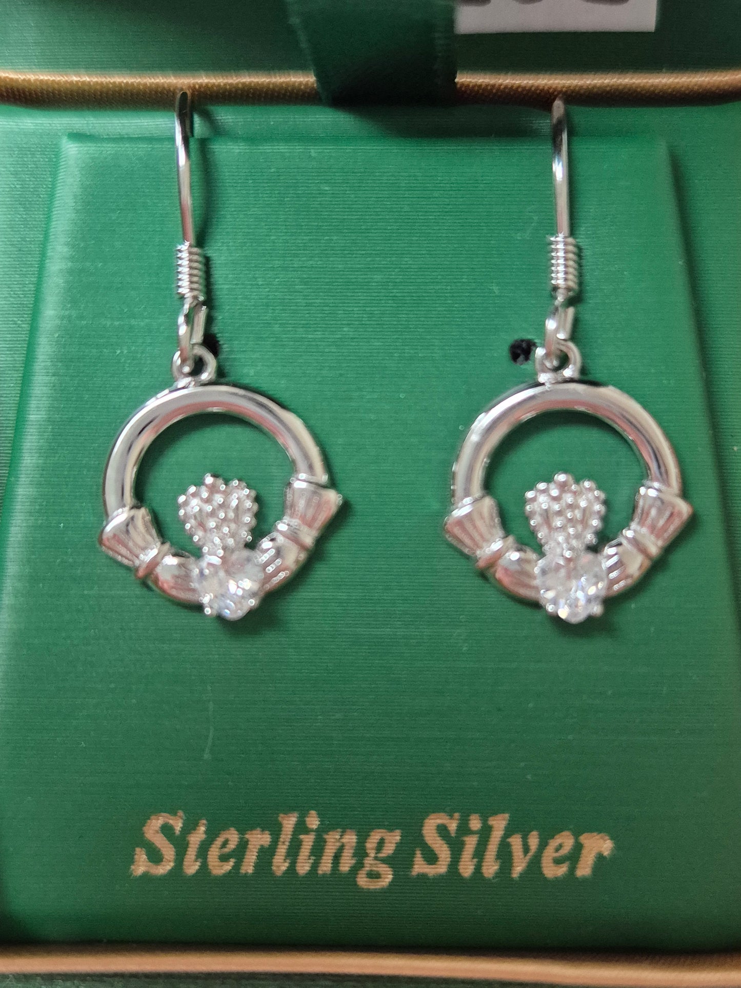 SILVER CLADDAGH DROP WITH STONE