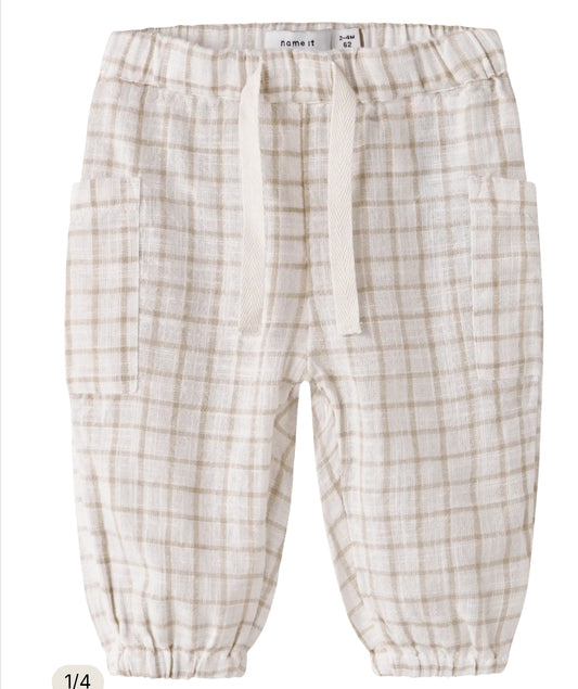 REGULAR FIT TROUSERS WHITE & TAN CHECK LIGHT WEIGHT
